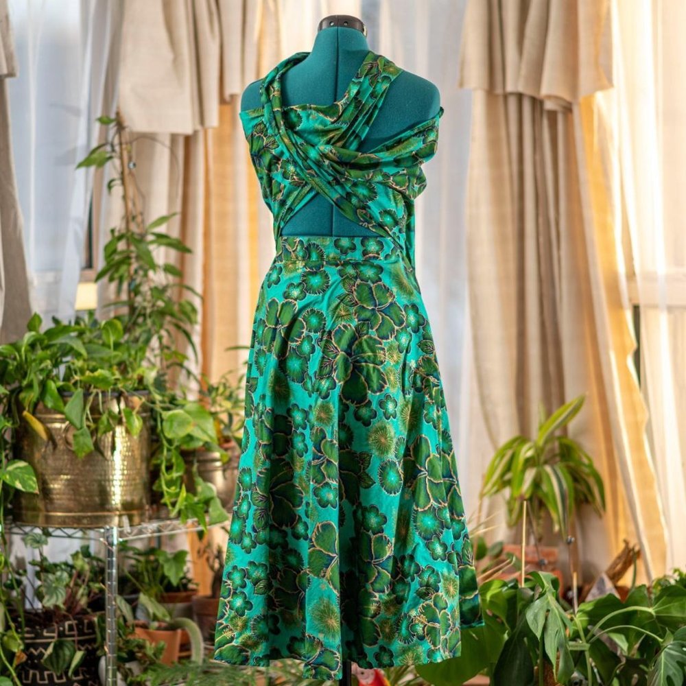 Handmade Dress Green Floral Convertible Size Small - Picture 2 of 4